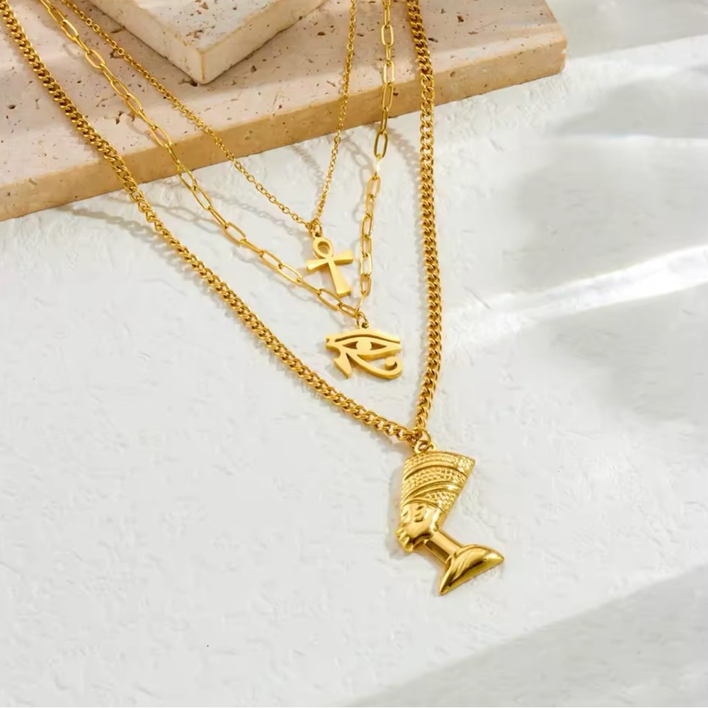 Egyptian Gold Layered Necklace Set Stainless Steel - Picture 4 of 6
